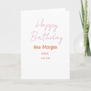 Carte Joyeux Anniversaire Rose Orange Nom Simple Année L