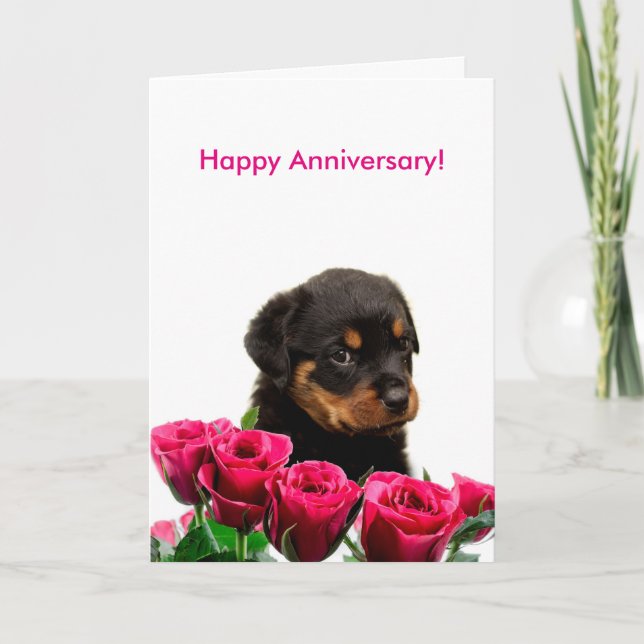 Carte Joyeux anniversaire Rose Rottweiler Puppy (Devant)