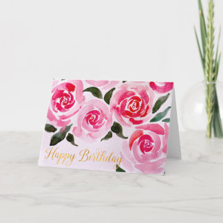 Carte Joyeux Anniversaire Roses Aquarelle Fleurs pour El