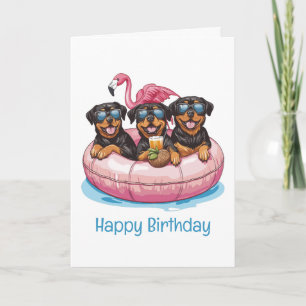Carte Joyeux Anniversaire Rottweiler Chiens Flamant rose