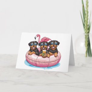 Carte Joyeux Anniversaire Rottweiler Chiens Flamant rose