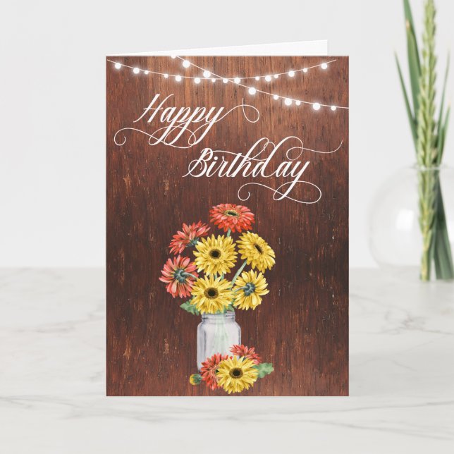 Carte Joyeux anniversaire Rustic Mason Jar Gerbera Daisy (Devant)