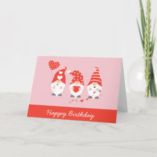 Carte Joyeux anniversaire Saint Valentin Gnomes Rose rou