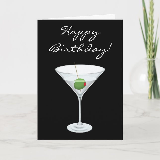 Carte Joyeux Anniversaire Simple Martini verre avec Oliv (Devant)