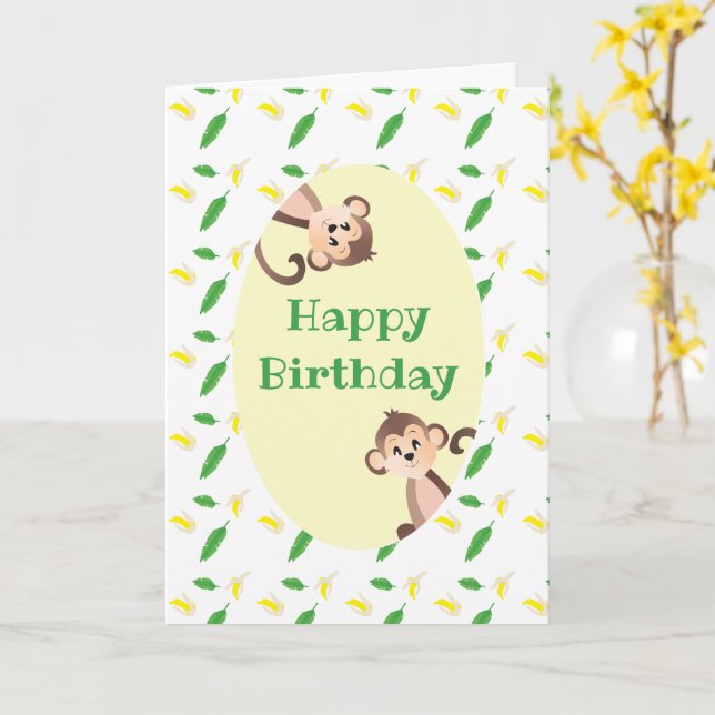 Carte Joyeux Anniversaire Singe Feuille Tropicale Peels  (Fleur jaune)