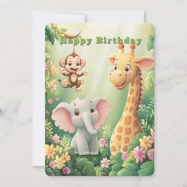 Carte Joyeux Anniversaire Singe Giraffe Elephant (Devant)