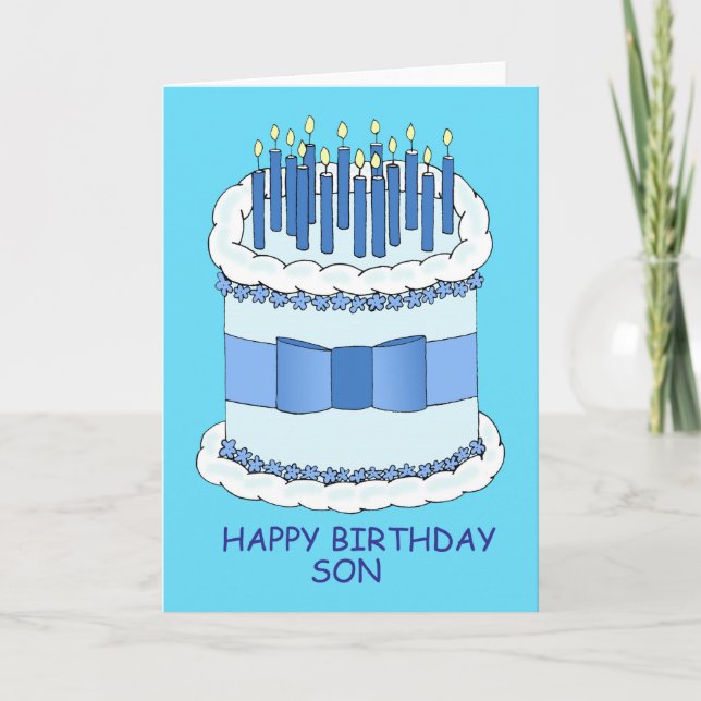 Carte Joyeux anniversaire Son Cartoon gâteau et bougies (Devant)