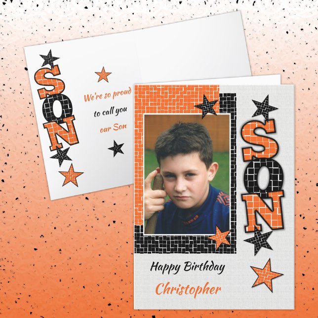 Carte Joyeux anniversaire Son orange et noir photo (Créateur téléchargé)