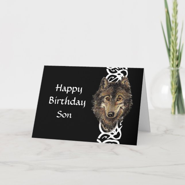 Carte Joyeux anniversaire Son Wild Grey Wolf Head (Devant)