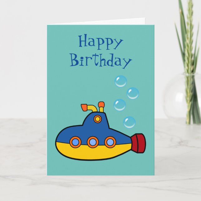 Carte Joyeux anniversaire - Sous-marin Jaune et Jaune To (Devant)