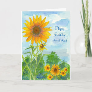 Carte Joyeux Anniversaire Spécial Ami Tournesol Aquarell