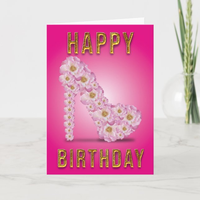 Carte Joyeux Anniversaire Stiletto Roses Dedicatory & Ex (Devant)