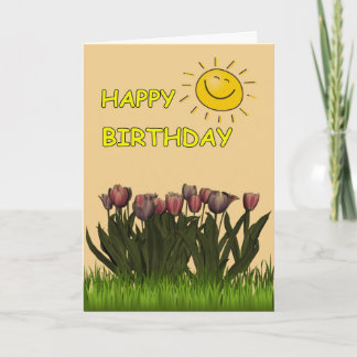 Carte Joyeux anniversaire Sun et fleurs