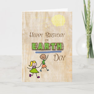 Carte Joyeux anniversaire sur bâton Jour des terres Enfa