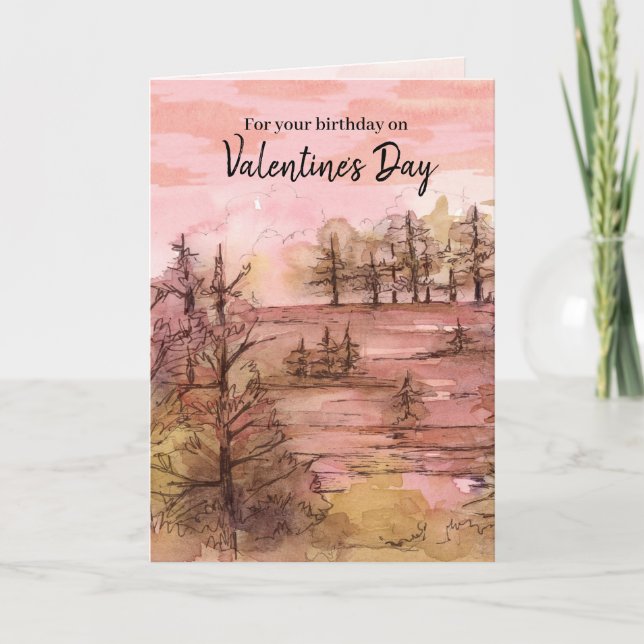 Carte Joyeux anniversaire sur Saint Valentin Sunset Moun (Devant)