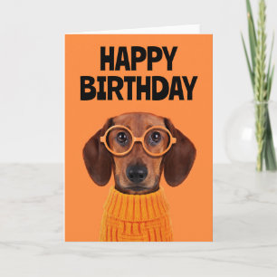 Carte Joyeux Anniversaire   Sweater Orange Teckel