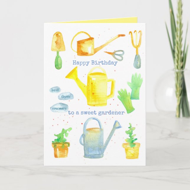 Carte Joyeux anniversaire Sweet Gardener Outils de jardi (Devant)