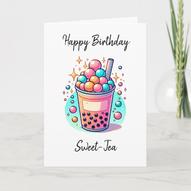 Carte Joyeux anniversaire Sweet-tea | Boba Pun (Devant)