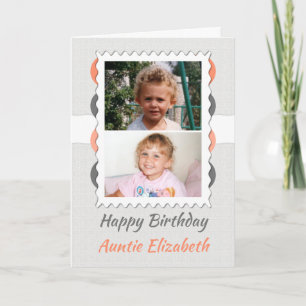 Carte Joyeux anniversaire Tante gris et photo de corail