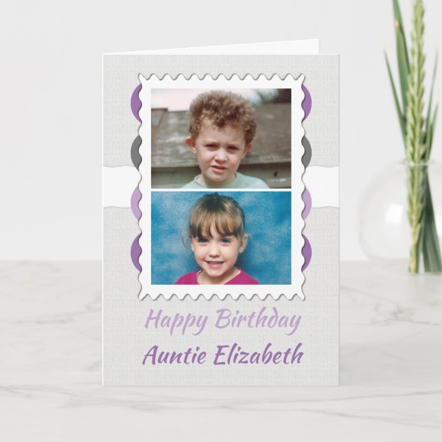 Carte Joyeux Anniversaire Tante gris et violet photo (Devant)