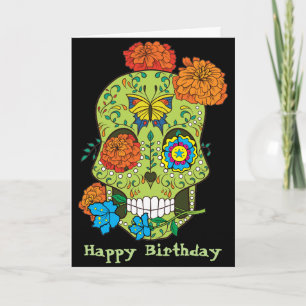 Carte Joyeux anniversaire Tattoo Sugar Skull Rose In Mou