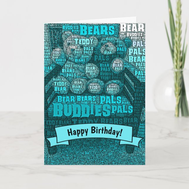 Carte Joyeux anniversaire Teddy Bear Buddies Word Cloud (Devant)