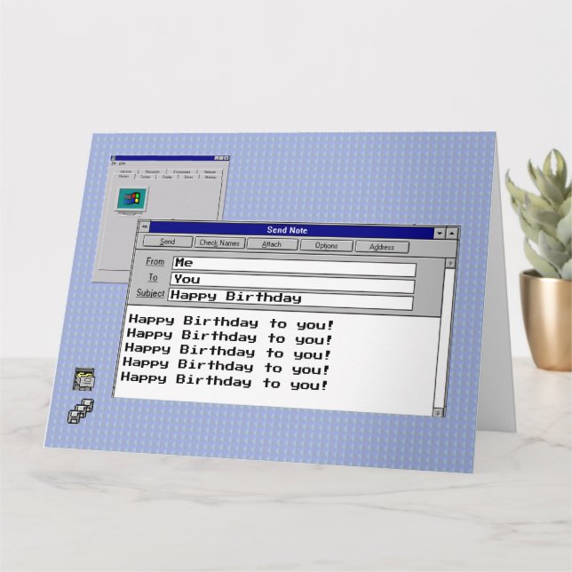 Carte Joyeux Anniversaire Texte Personnalisé Windows 95  (Petite plante)