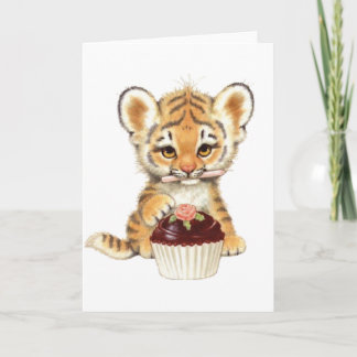 Carte Joyeux anniversaire - Tigre mignon avec Cupcake