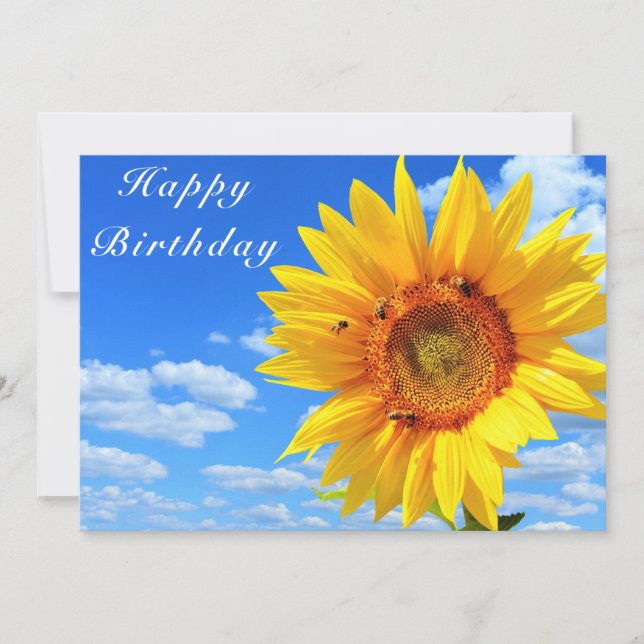 Carte Joyeux anniversaire - Tournesol et abeilles sur le (Devant)