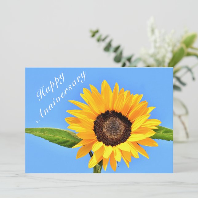 Carte Joyeux anniversaire - Tournesol jaune sur le ciel  (Debout devant)