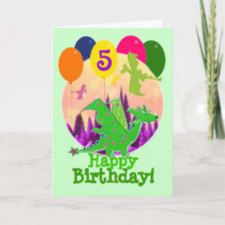 Carte Joyeux Anniversaire Tournez 5 Ballons mignon Drago