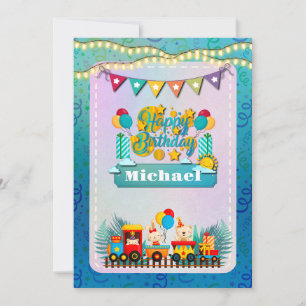 Carte Joyeux Anniversaire Train Avec Vœux D'animaux Mign