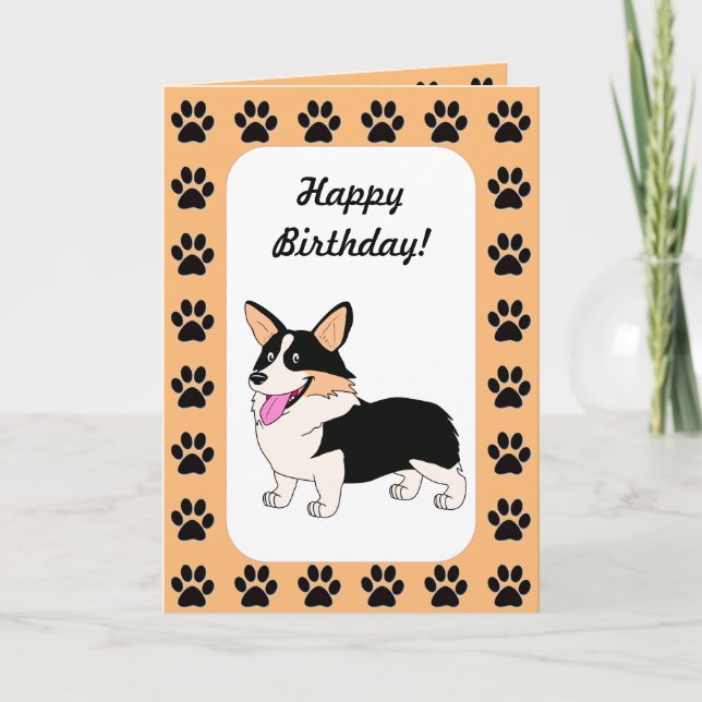 Carte Joyeux Anniversaire Tricolor Corgi (Devant)
