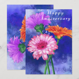 Carte Joyeux Anniversaire - Trois superbes Gerberas coul