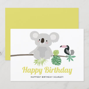 Carte Joyeux Anniversaire Tropical Koala Mignon et Touca