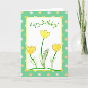 Carte Joyeux anniversaire Tulipe Jaune Art Floral