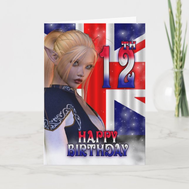 Carte Joyeux anniversaire Union Jack, Elf (Devant)
