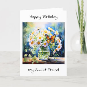 Carte Joyeux anniversaire Vase des marguerites