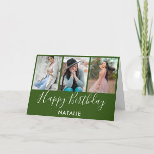 Carte Joyeux anniversaire Vert et Blanc 3 photo Collage