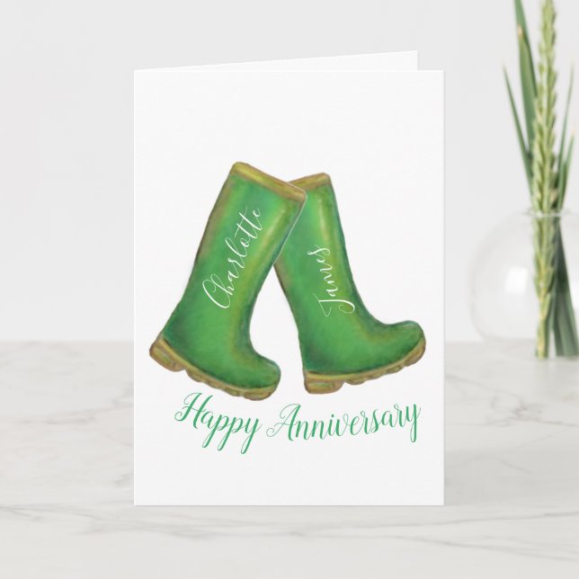 Carte Joyeux Anniversaire vert jardinage welly boot (Devant)