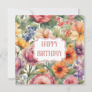 Carte Joyeux anniversaire Vintage Aquarelle Jardin Fleur