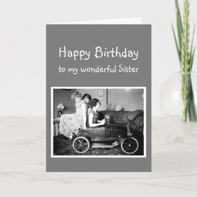 Carte Joyeux Anniversaire Vintage Soeurs Amour (Devant)