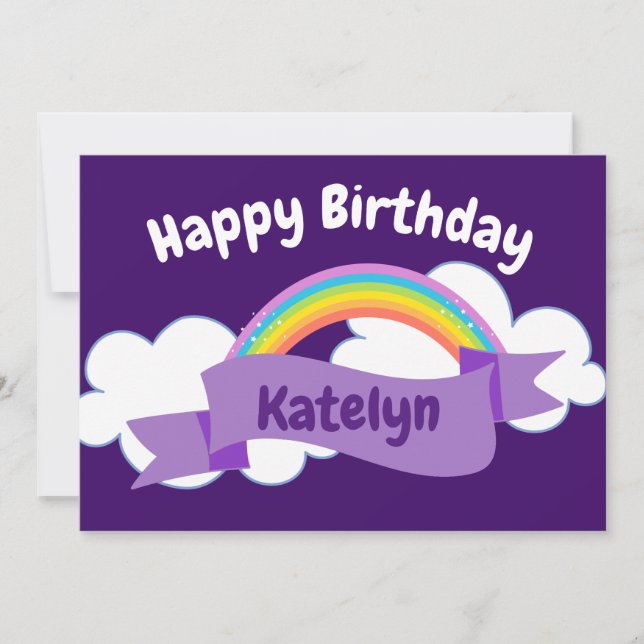 Carte Joyeux Anniversaire violet arc-en-ciel mignon pers (Devant)