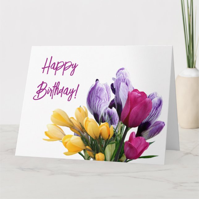 Carte Joyeux Anniversaire violet jaune rose tulip floral (Devant)