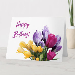 Carte Joyeux Anniversaire violet jaune rose tulip floral