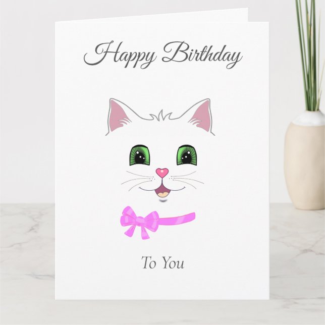 Carte Joyeux Anniversaire Visage de Chat Mignon sur Fond (Devant)