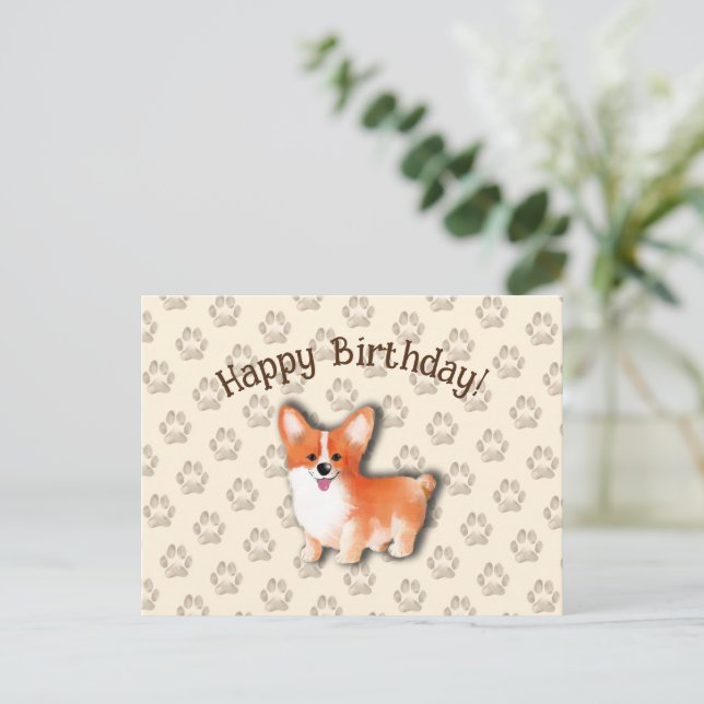 Carte Joyeux Anniversaire Welsh Corgi Pembroke Mod (Debout devant)