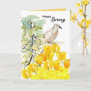 Carte Joyeux Arbre de Colombes de Printemps Jaune Fleurs