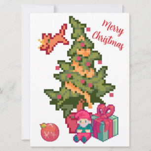 Carte Joyeux arbre de Noël, gnoom, pixelart, Pixel Art 