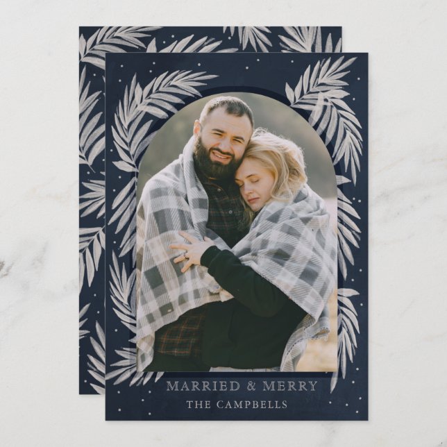 Carte Joyeux Arc en Argent Marine Botanique (Devant / Derrière)